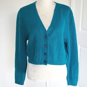 Vintage OBR Lambswool Angora V-neck Cropped Y2K Cardigan Sweater Size Small